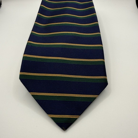 Brooks Brothers Other - Brooks Brothers Makers 100% Silk Tie Navy Green Yellow Stripe 3.5" x 58"